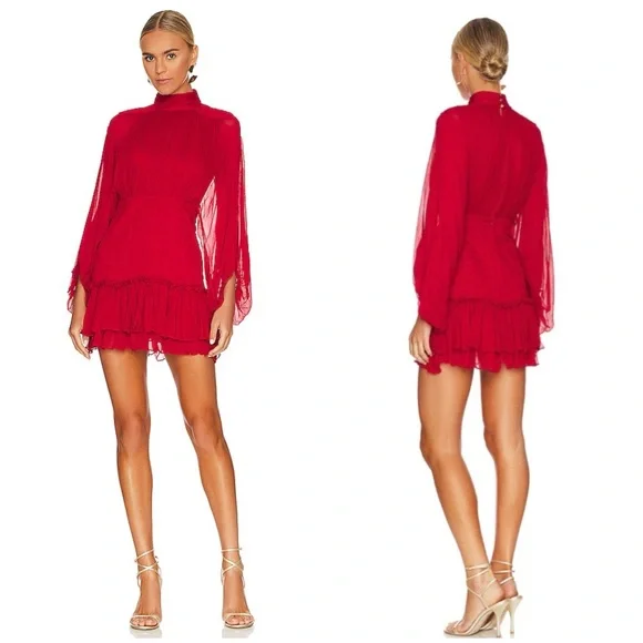 Shona Joy Lonie Long Sleeve Mini Dress in Scarlett Size 8 - Picture 1 of 15